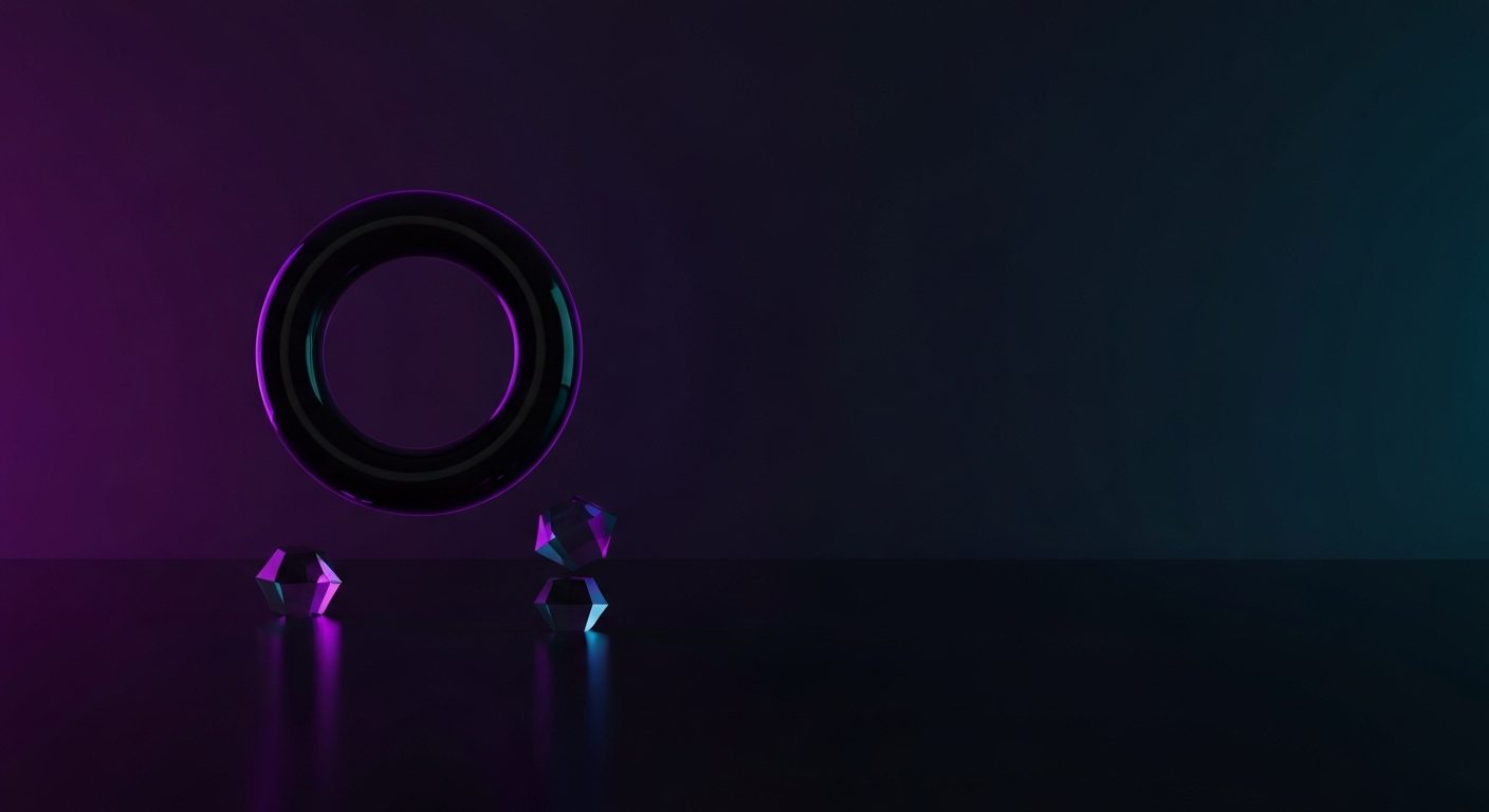Abstract dark glass conversion graphic with purple and cyan lighting